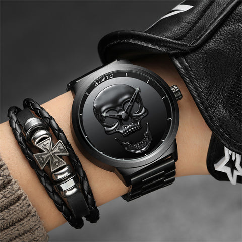 Watch GIMTO Male Unique Design Skull Watches Men Luxury Brand Sports Quartz Military Steel Wrist Watch Men relogio masculino