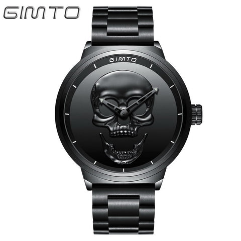 Watch GIMTO Male Unique Design Skull Watches Men Luxury Brand Sports Quartz Military Steel Wrist Watch Men relogio masculino