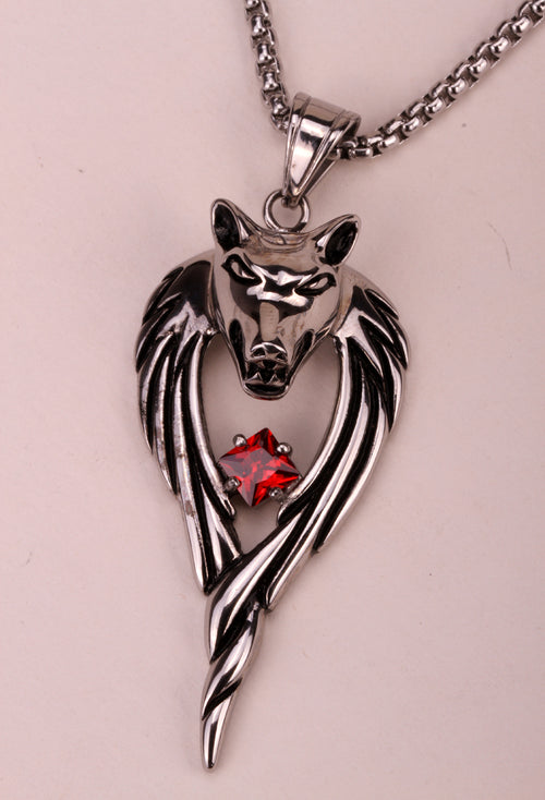 Wolf stainless steel necklace 316L pendant W chain christmas holiday jewelry gifts for men women wholesale dropshipping HN01