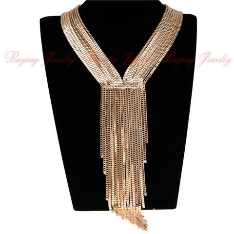 Women Evening Dress Hlidays Fashion Jewelry Bubble Chains Neck Bib Collar Chokers Long Snake Chain Statement Necklace