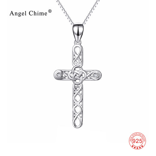 Women Fashion 925 Sterling Silver Cross Pendant Statement Necklaces Infinity Love Knot Collier Jewelry For Friends