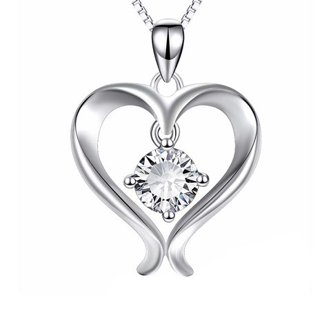 Women Fashion AAA Cubic Zirconia Love Heart 925 Sterling Silver Pendant Statement Necklaces Collier Kolye Gift For Female