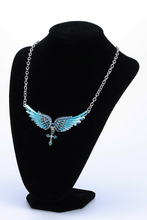 YACQ Angel Wing Cross Choker Necklace Guardian Women Biker Crystal Jewelry Gifts Her Girl Silver Color NC01 Dropshipping (18+2)"