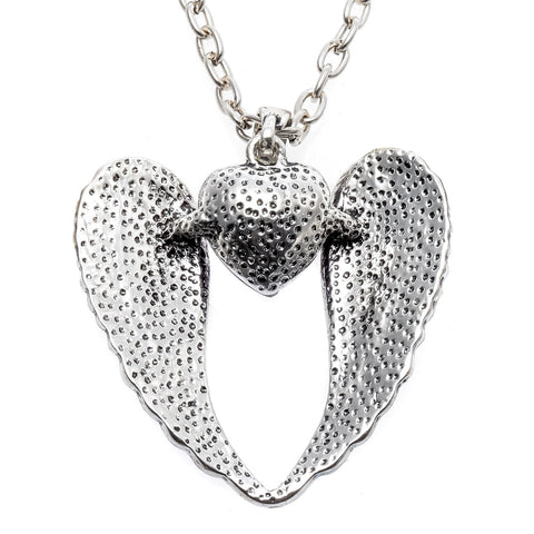 YACQ Guardian Angel Wing Heart Necklace Antique Silver Color Women Girls Biker Bling Crystal Jewelry Gifts Dropshipping NC06