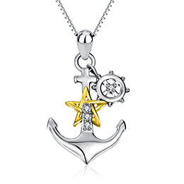 YAFEINI 925 Sterling Silver Anchor Star Paddle Pendants Necklaces Crystal CZ Fashion New Jewelry For Women 2017