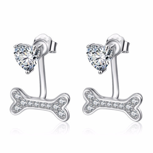 YAFEINI 925 Sterling Silver Cubic Zirconia Crystal Stud Earrings Love Heart Puppy Paw Print Earring For Women PYE0040