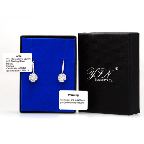 YAFEINI Jewelry 925 Sterling Silver Earrings Fashion Jewelry Round Cubic Zirconia Drop Earrings For Women Brincos GNE0961-B