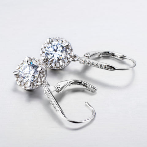 YAFEINI Jewelry 925 Sterling Silver Earrings Fashion Jewelry Round Cubic Zirconia Drop Earrings For Women Brincos GNE0961-B