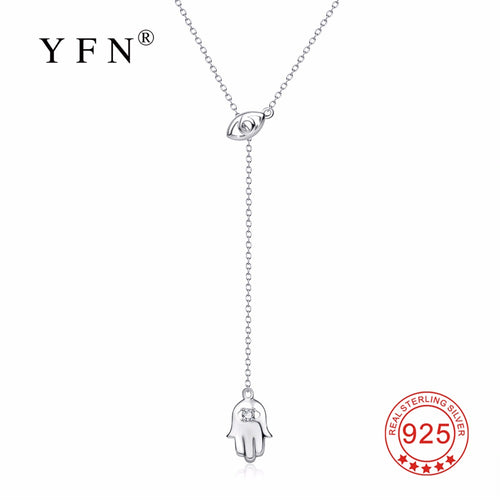 YFN 925 Sterling Silver Hamsa Hand Lucky Pendants Necklaces Hand Of Fatima Choker Nazar Evil Eye Fashion Jewelry For Women