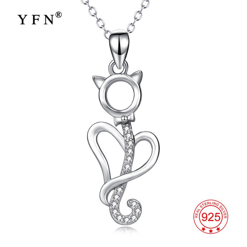 YFN 925 Sterling Silver Necklace Jewelry Collier Love Heart Cute Cat Crystal Pendants Necklaces Fashion Jewelry For Women