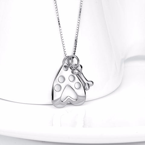 YFN 925 Sterling Silver Necklace Sweet Dog Paw Print & Bone Pattern Pendants Necklaces Fashion Jewelry For Pet Lovers GNX13878