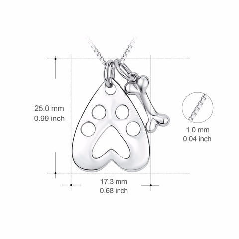YFN 925 Sterling Silver Necklace Sweet Dog Paw Print & Bone Pattern Pendants Necklaces Fashion Jewelry For Pet Lovers GNX13878