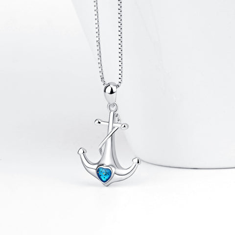 YFN 925 Sterling Silver Trendy Blue Crystal Heart Anchor Pendants Necklaces Chain Unisex Fashion Jewelry GNX14113