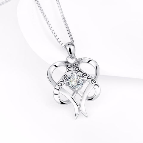 YFN Brand 925 Sterling Silver Necklace I Love You Forever Rhinestone Love Heart Pendants Necklaces Women Fashion Jewelry