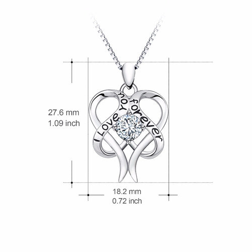 YFN Brand 925 Sterling Silver Necklace I Love You Forever Rhinestone Love Heart Pendants Necklaces Women Fashion Jewelry