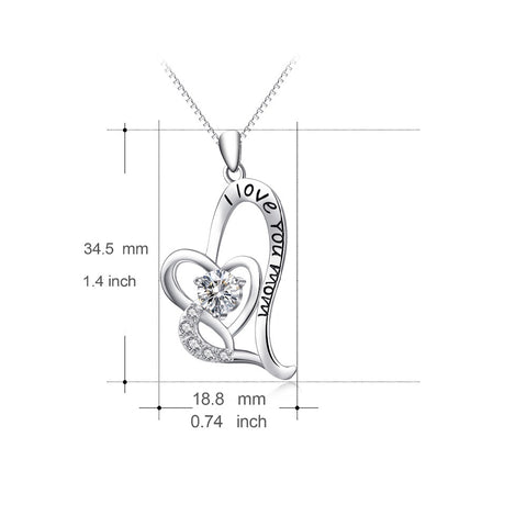 YFN Brand 925 Sterling Silver Pendants Necklaces For Mother's Day Gifts Rhinestone Love Heart Fashion Jewelry I Love You Mom