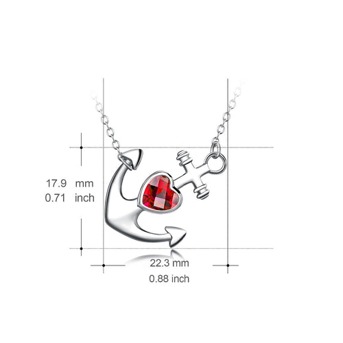 YFN Genuine 925 Sterling Silver Anchor Necklace Red Cubic Zirconia Pendants Necklaces Romantic Choker Jewelry Gift For Women