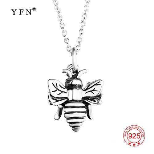 YFN Genuine 925 Sterling Silver Bumble Bee Charm Necklace Antique Silver Vintange Pendants Necklaces For Women 18inches GNX8770