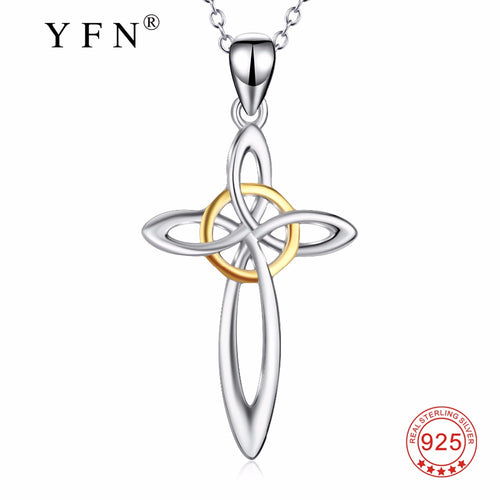 YFN Genuine 925 Sterling Silver Cross Pendants Necklaces Fashion Knot Choker Luxury Jewelry Necklace For Women PYX0306