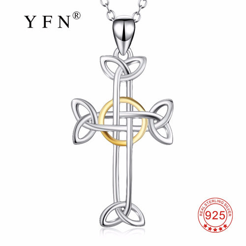 YFN Genuine 925 Sterling Silver Cross Pendants Necklaces Lucky Knot Necklace Fashion Jewelry & Accessories For Women
