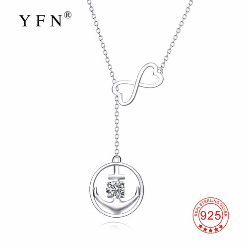 YFN Genuine 925 Sterling Silver Cubic Zirconia Anchor Fashion Necklace Infinity Love Pendants Necklaces Jewelry Gift For Women