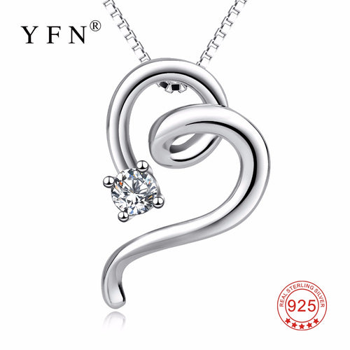 YFN Genuine 925 Sterling Silver Cute Cat Love Heart Cubic Zirconia Pendants Necklaces Lovely Animal Creative Jewelry For Women