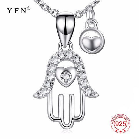 YFN Genuine 925 Sterling Silver Hamsa Hand Crystal Pendants Necklaces Hand Of Fatima Jewelry Fashion Gift For Women PYX0189