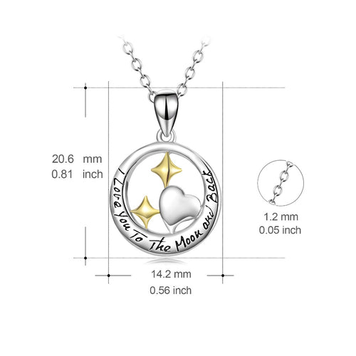 YFN Genuine 925 Sterling Silver I Love You To The Moon And Back Pendants Necklaces Star Love Heart Fashion Jewelry For Women