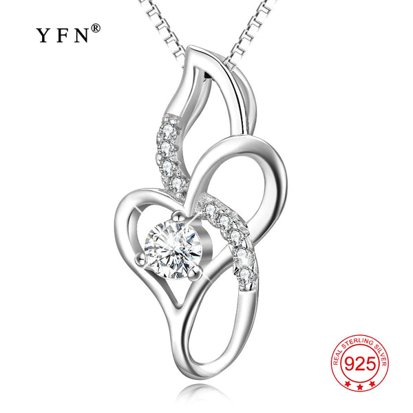 YFN Genuine 925 Sterling Silver Infinity Love Necklace Cubic Zirconia Pendants Necklaces Fashion Women Jewelry Christmas Gifts