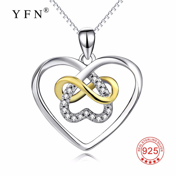 YFN Genuine 925 Sterling Silver Infinity Love Necklace Love Heart Crystal Pendants Necklaces Fashion Christmas Gift For Women
