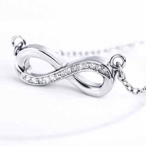 YFN Genuine 925 Sterling Silver Infinity Love Pendants Necklaces Women Jewelry CZ Crystal Bowknot Collares Necklace GNX0060