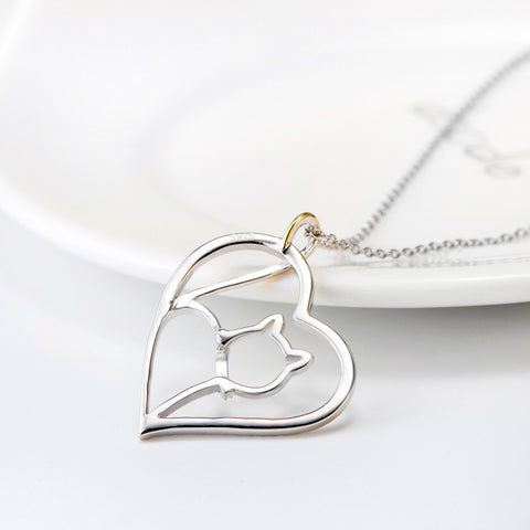 YFN Genuine 925 Sterling Silver Jewelry Crystal Heart Pendants Necklaces With Gold Color Cat Valentine's Gifts For Women GNX9867