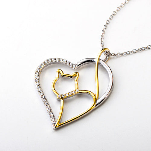 YFN Genuine 925 Sterling Silver Jewelry Crystal Heart Pendants Necklaces With Gold Color Cat Valentine's Gifts For Women GNX9867