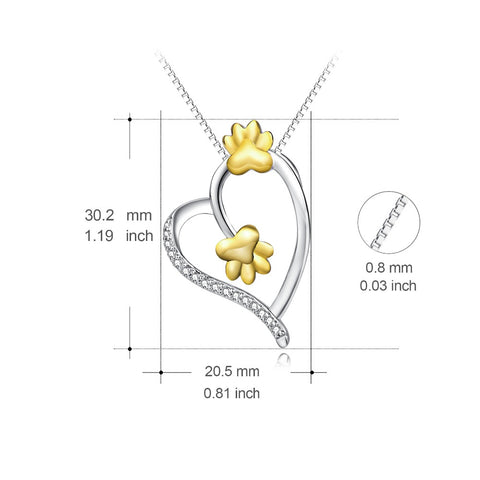 YFN Genuine 925 Sterling Silver Love Heart Crystal Pendants Necklaces Gold Animal Paw Print Lovely Necklace Jewelry For Women