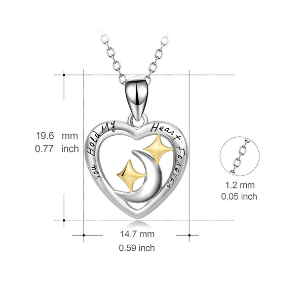 YFN Genuine 925 Sterling Silver Love Heart Moon Star Pendants Necklaces "You Hold My Heart Forever" New Jewelry For Women