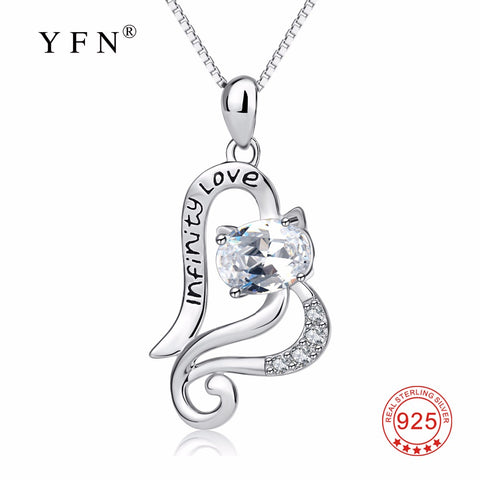 YFN Genuine 925 Sterling Silver Love Open Heart Cute Cat Necklace Infinity Love Crystal Pendants Necklaces Fashion Women Gift
