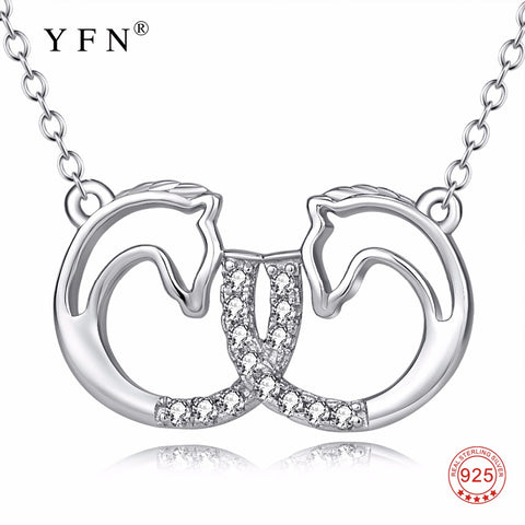 YFN Genuine 925 Sterling Silver Lovely Double Horse Head Pendants Necklaces Infinity Love Necklace Jewelry For Women PYX0194