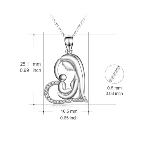 YFN Genuine 925 Sterling Silver Mother & Child Pendants Necklaces Mother Love Crystal Jewelry For Women Mother's Day Gift