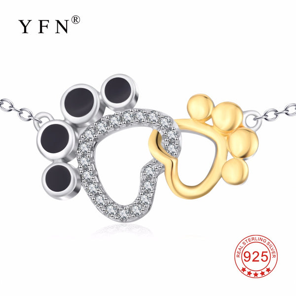 YFN Genuine 925 Sterling Silver Necklace Choker Cute Lovely Puppy Paw Pendants Necklaces Fashion Crystal CZ Jewelry For Women