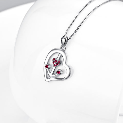 YFN Genuine 925 Sterling Silver Necklace Love Heart Anchor Red Crystal CZ Pendants Necklaces Romantic Jewelry Gift For Women