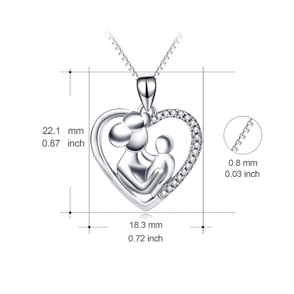 YFN Genuine 925 Sterling Silver Necklace Mother & Child Love Heart Crystal Pendants Necklaces Jewelry Mother's Day gift