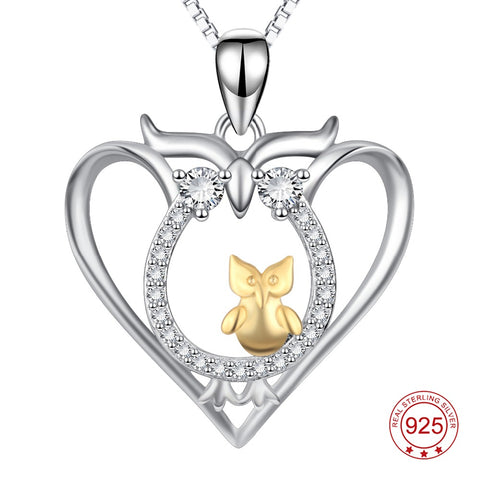 YFN Genuine 925 Sterling Silver Owl Necklace Mother Child Pendants Necklaces Fashion Jewelry For Women Birthday Gift For Mom