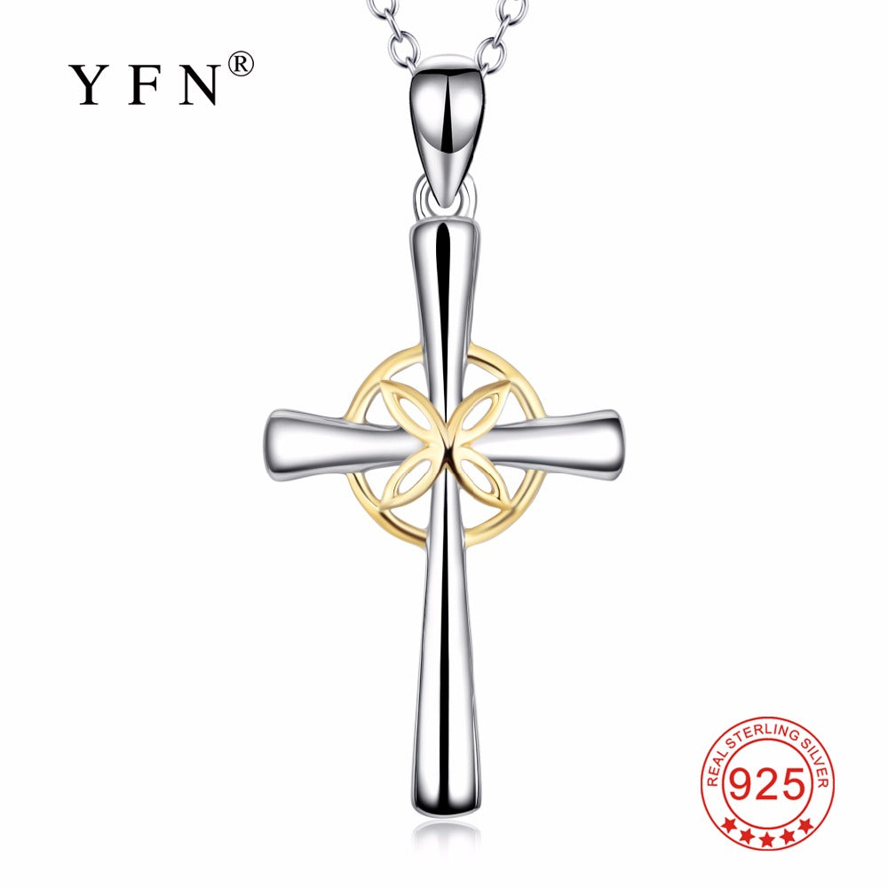 YFN Genuine 925 Sterling Silver Polished Cross Lucky Knot Pendants Necklaces New Style Fashion Jewelry For Women PYX0311