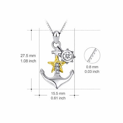YFN Genuine 925 Sterling Silver Ship Anchor Necklace Gold Star Crystal CZ Pendants Necklaces Fashion Jewelry Gift For Women