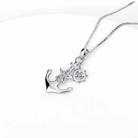 YFN Genuine 925 Sterling Silver Ship Anchor Necklace Star Crystal CZ Pendants Necklaces Fashion Jewelry Gift For Women