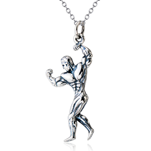 YFN Genuine 925 Sterling Silver Strong Man Bodybuilding Necklace Antique Silver Fitness Jewelry Pendants Necklaces GNX9870