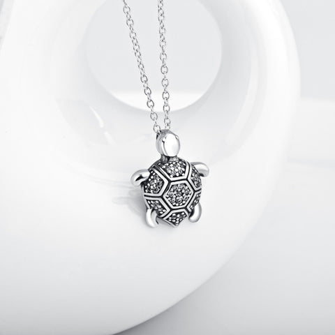 YFN Genuine 925 Sterling Silver Turtle Necklace Vintage Tortoise Crystal Jewelry Fashion Pendants Necklaces For Women