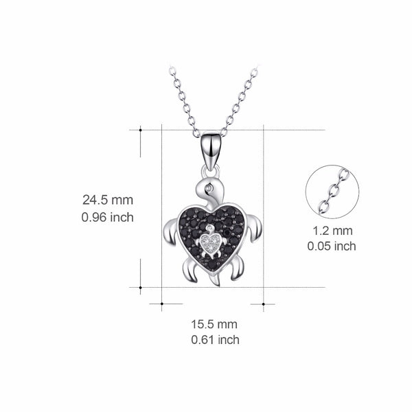 YFN Real 925 Sterling Silver Jewelry Mother & Son Pregnant Turtle Pendants Necklaces Black White Crystal Tortoise Necklace
