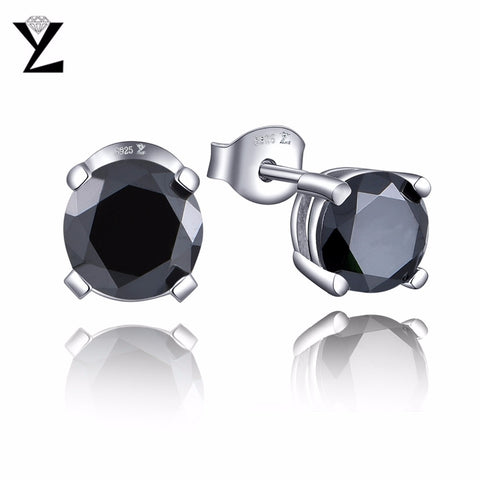 YL Trendy Round 925 Sterling Silver Stud Earrings with 6.5mm Natural Stone Earrings for Women Different Color Selection
