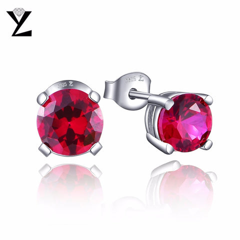 YL Trendy Round 925 Sterling Silver Stud Earrings with 6.5mm Natural Stone Earrings for Women Different Color Selection